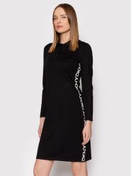 DKNY Sukienka dzianinowa DD1JN287 Czarny Regular Fit. Czarne sukienki damskie DKNY, bez wzorów, z dzianiny, bez ramiączek. Za 599.99 zł.