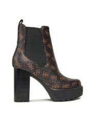 Guess Botki FL8EEA FAL10 Brązowy. Brązowe botki damskie Guess, ze skóry, bez obcasa, na słupku, bez zapięcia. Za 779.99 zł.