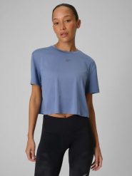 4F Koszulka do biegania szybkoschnąca damska - niebieska S. Niebieskie koszulki sportowe damskie 4F, s, bez wzorów, z materiału, bez ramiączek, do biegania. Za 119.99 zł.