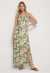Zielona Rozkloszowana Sukienka z Wiskozy w Kwiatowym Wzór Redeelle. Zielone sukienki damskie Born2be, bez wzorów, z wiskozy, eleganckie, bez ramiączek. Za 119.99 zł.