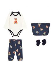 Guess Komplet body, spodnie i skarpetki H6YG08 K4134 Granatowy. Niebieskie skarpetki chłopięce Guess, z aplikacjami, z bawełny. Za 264.99 zł.