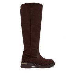 Kozaki Nine West. Brązowe kozaki damskie Nine West, bez obcasa, na płaskiej podeszwie, bez zapięcia. Za 299.99 zł.