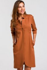 Sukienka marynarka elegancka żakietowa asymetryczna midi brązowa. Brązowe marynarki i żakiety damskie Stylove, xl, bez wzorów, biznesowe. Za 329.00 zł.