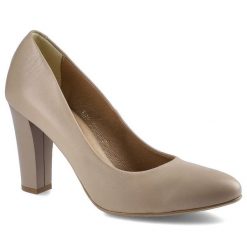 Czółenka damskie Espirito, na wysokim obcasie z gładką cholewką zaokrąglonym noskiem i klasyczną smukłą linią, beżowe, C588. Brązowe czółenka damskie Espirito, bez wzorów, ze skóry, bez obcasa, na obcasie. Za 314.99 zł.