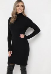 Czarna Sukienka Midi z Golfem o Sweterkowym Fasonie Abdone. Czarne sukienki damskie Born2be, bez wzorów, bez ramiączek. W wyprzedaży za 84.99 zł.