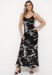 Czarna Sukienka Maxi Ozdobiona Marmurkowym Wzorem z Cienkimi Ramiączkami Fidellma. Czarne sukienki damskie Born2be, bez wzorów, eleganckie, bez ramiączek. Za 169.99 zł.