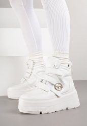 Białe Botki Sneakersy Vices na Platformie w Stylu Y2K Gelira. Białe obuwie sportowe damskie Renee, z jeansu, bez zapięcia. Za 149.99 zł.