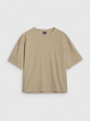 4F T-shirt regular z waflowej dzianiny damski - beżowy M. Brązowe t-shirty damskie 4F, m, bez wzorów, z bawełny, bez kołnierzyka. W wyprzedaży za 49.99 zł.