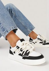 Biało-Czarne Sneakersy Rilvora. Białe obuwie sportowe damskie Born2be, z materiału, bez zapięcia. Za 79.99 zł.