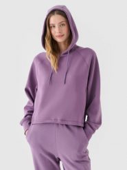 4F Bluza dresowa nierozpinana z kapturem damska - fioletowa XXL. Fioletowe bluzy damskie 4F, xs, bez wzorów, z bawełny, z kapturem. W wyprzedaży za 99.99 zł.