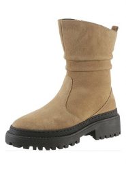 Heine Skórzane kozaki w kolorze jasnobrązowym rozmiar: 38. Brązowe kozaki damskie Heine, na zimę, ze skóry, bez obcasa, bez zapięcia. Za 131.12 zł.