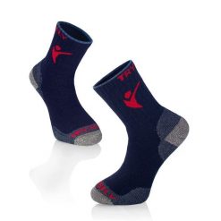 Ciemnoniebieskie grube skarpety turystyczne z wełny merynosów. Niebieskie skarpetki damskie TRY TO FLY, bez wzorów, z wełny. W wyprzedaży za 99.79 zł.