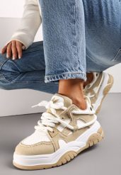 Ciemnobeżowe Sneakersy z Przeszyciami na Grubej Podeszwie Dovira. Brązowe obuwie sportowe damskie Renee, bez zapięcia. Za 89.99 zł.