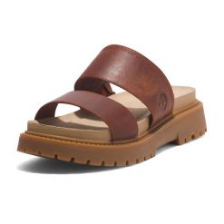 Klapki damskie Timberland Clairemont Way. Brązowe klapki damskie Timberland, bez wzorów, bez obcasa, bez zapięcia. Za 359.99 zł.