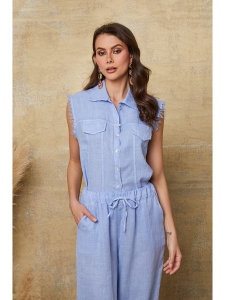 Joséfine Lniana bluzka "Jim" w kolorze błękitnym rozmiar: L. Niebieskie bluzki damskie Joséfine, l, bez wzorów, ze lnu, bez kołnierzyka, bez ramiączek. Za 171.68 zł.