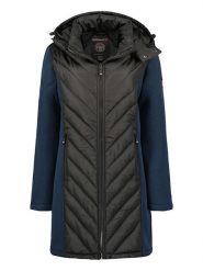 Geographical Norway Płaszcz pikowany "Bihac" w kolorze czarno-granatowym rozmiar: L. Czarne płaszcze damskie Geographical Norway, l, z aplikacjami, bez kaptura. Za 215.21 zł.