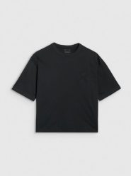 4F T-shirt oversize z nadrukiem damski - czarny XL. Czarne koszulki sportowe damskie 4F, uniwersalny, bez wzorów, z bawełny, bez ramiączek. W wyprzedaży za 49.99 zł.