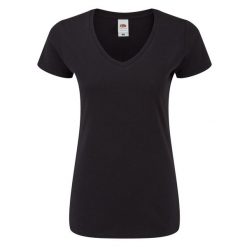 Koszulka Damska Z Dekoltem W Kształcie Litery V. Czarne bluzki damskie Fruit of the Loom, xs, bez wzorów, sportowe, bez kołnierzyka, bez ramiączek. Za 33.99 zł.