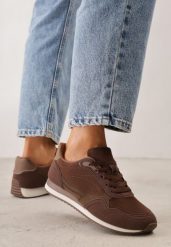 Brązowe Sneakersy Casualowe z Imitacji Zamszu z Podeszwą z Bieżnikiem Alevtina. Brązowe obuwie sportowe casual damskie Born2be, z dzianiny, bez zapięcia. Za 119.99 zł.