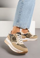 Panterkowe Sneakersy na Grubej Podeszwie z Ozdobną Naszywką Ronivelle. Obuwie sportowe damskie Born2be, z jeansu, bez zapięcia. Za 109.99 zł.