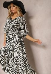 Czarno-Biała Sukienka z Wiskozy i Bawełny Ozdobiona Falbaną i Sznurkiem w Pasie Vantia. Czarne sukienki damskie Renee, bez wzorów, z bawełny, eleganckie, bez ramiączek. W wyprzedaży za 107.99 zł.
