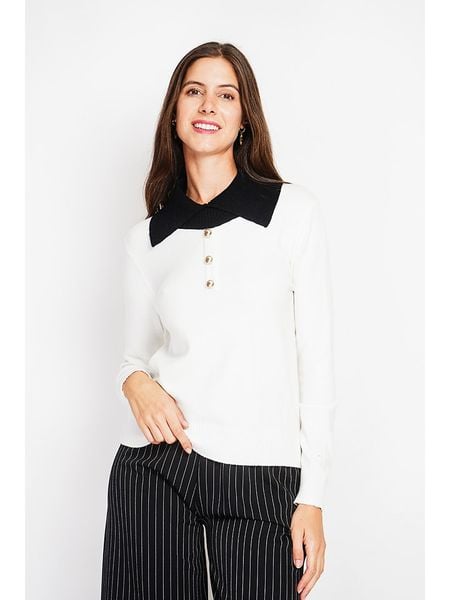 William de Faye Sweter w kolorze biało-czarnym rozmiar: 40. Białe swetry klasyczne damskie William de Faye, bez kołnierzyka. Za 104.99 zł.