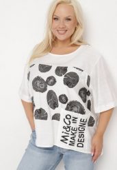 Biały Bawełniany T-shirt z Nadrukiem i Kieszonką Lovelina. Białe t-shirty damskie Born2be, l, bez wzorów, z bawełny, bez kołnierzyka. Za 44.99 zł.