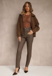 Brązowe Spodnie Skinny Zangi. Brązowe rurki damskie Renee, bez wzorów, z jeansu. Za 99.99 zł.