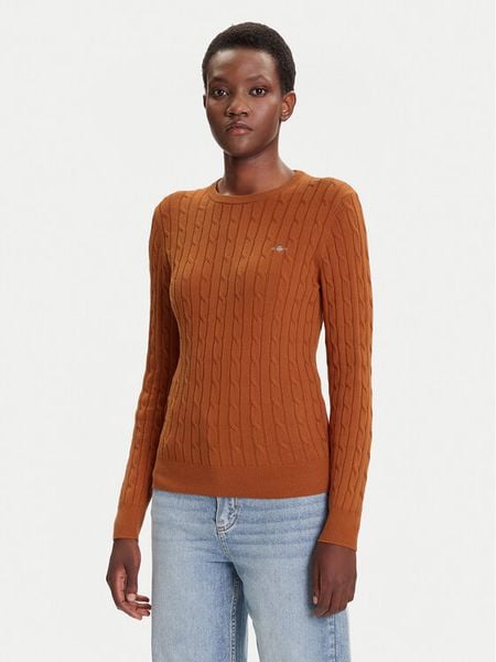 Gant Sweter 4800100 Brązowy Slim Fit. Brązowe swetry klasyczne damskie Gant, xl, z bawełny, bez kołnierzyka. Za 310.99 zł.