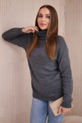 Sweter z wywijanym golfem ciemny szary. Szare golfy damskie KESI, l, z wełny, bez kołnierzyka, plus size. Za 139.05 zł.