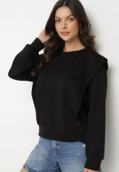 Czarna Bluza z Wiskozą z Podkreśloną Linią Ramion Alithra. Czarne bluzy damskie Born2be, z aplikacjami, z jeansu, bez kaptura. Za 69.99 zł.