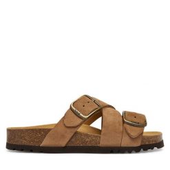 Klapki Scholl. Brązowe klapki damskie Scholl, bez wzorów, bez obcasa, bez zapięcia. Za 389.99 zł.