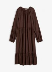 Sukienka z czystej bawełny. Brązowe sukienki damskie bonprix, bez wzorów, z bawełny, bez ramiączek. Za 149.99 zł.