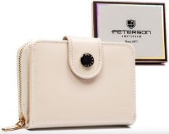 Portfel damski Peterson beżowy PTN 014-LAK. Brązowe portfele damskie Peterson, bez wzorów, ze skóry. Za 89.00 zł.