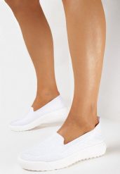 Białe Tenisówki na Gumowej Podeszwie z Materiałową Cholewką i Wzorkami Erael. Białe obuwie sportowe damskie Born2be, z gumy, bez zapięcia, tenisowe. Za 44.99 zł.