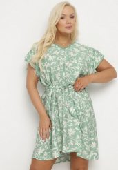 Zielona Sukienka Wiązana Paskiem w Talii z Koronką Tolamira. Zielone sukienki damskie Born2be, bez wzorów, z koronki, eleganckie, bez ramiączek. W wyprzedaży za 63.74 zł.