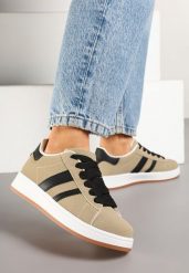 Beżowe Sneakersy z Ozdobnymi Naszywkami z Boku Galdexis. Brązowe obuwie sportowe damskie Born2be, z jeansu, bez zapięcia. Za 79.99 zł.