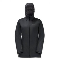 Kurtka w góry damska Jack Wolfskin 11154516000. Czarne kurtki damskie Jack Wolfskin, bez wzorów, z syntetyku, z kapturem. Za 949.99 zł.