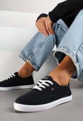 Czarne Klasyczne Tenisówki Vices ze Sznurowaną Cholewką Telisara. Czarne obuwie sportowe damskie Renee, z jeansu, bez zapięcia, tenisowe. Za 39.99 zł.