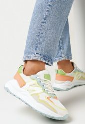 Biało-Pomarańczowe Sneakersy z Ozdobnymi Przeszyciami Leostia. Białe obuwie sportowe damskie Born2be, bez zapięcia. Za 89.99 zł.