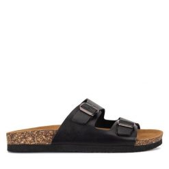 Klapki Lasocki. Czarne klapki damskie Lasocki, bez wzorów, bez obcasa, bez zapięcia. Za 119.99 zł.