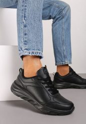 Czarne Klasyczne Płaskie Buty Sportowe Sneakersy z Tłoczoną Podeszwą Velandria. Czarne obuwie sportowe casual damskie Born2be, z bawełny. Za 119.99 zł.