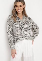 Beżowo-Czarna Koszula w Etno Wzór Giolua. Brązowe koszule damskie Born2be, l, bez wzorów, boho, bez kołnierzyka, bez ramiączek. Za 89.99 zł.