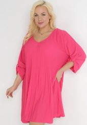 Różowa Rozkloszowana Sukienka Mini z Plisowaniem Telesi. Czerwone sukienki damskie Born2be, bez wzorów, bez ramiączek. W wyprzedaży za 50.99 zł.