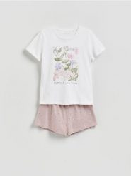 Bawełniana piżama dwuczęściowa - pastelowy róż. Czerwone piżamy damskie Reserved, bez wzorów, z bawełny, bez ramiączek. Za 79.99 zł.