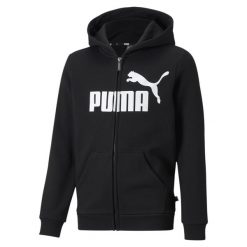 Młodzieżowa bluza z kapturem z dużym logo Essentials PUMA Black. Czarna bluzy damskie Puma, m, bez wzorów, z kapturem. Za 221.61 zł.