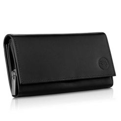 Portfel skórzany BETLEWSKI czarny BPD-NVTC-12 BLACK. Czarne portfele damskie Betlewski, bez wzorów, ze skóry. Za 159.99 zł.
