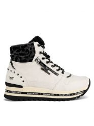 Mustang Trzewiki 1364-503 Biały. Białe botki damskie Mustang, ze skóry, bez obcasa, na płaskiej podeszwie, bez zapięcia. Za 399.99 zł.