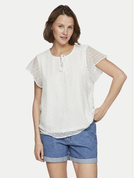 Vila Bluzka Edee 14100340 Biały Regular Fit. Białe bluzki damskie Vila, bez wzorów, z syntetyku, bez kołnierzyka, bez ramiączek. Za 89.99 zł.