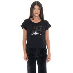 Koszulka Leone 1947 Gold Studs Damen Kurzarm, Stretch-Stoff. Czarne bluzki damskie LEONE 1947 APPAREL, bez wzorów, z bawełny, sportowe, bez kołnierzyka, bez ramiączek. W wyprzedaży za 84.54 zł.